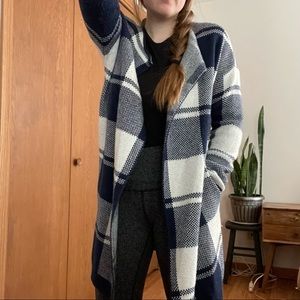 ANN TAYLOR blue check cardigan